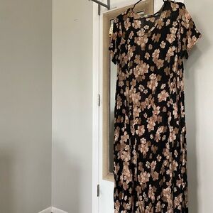 Woman Within Tan and Pink Flutter Sleeve Maxi Dress